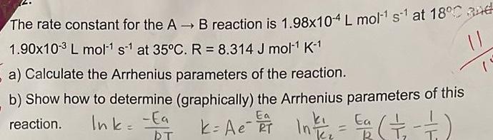 Solved U The rate constant for the A - B reaction is | Chegg.com