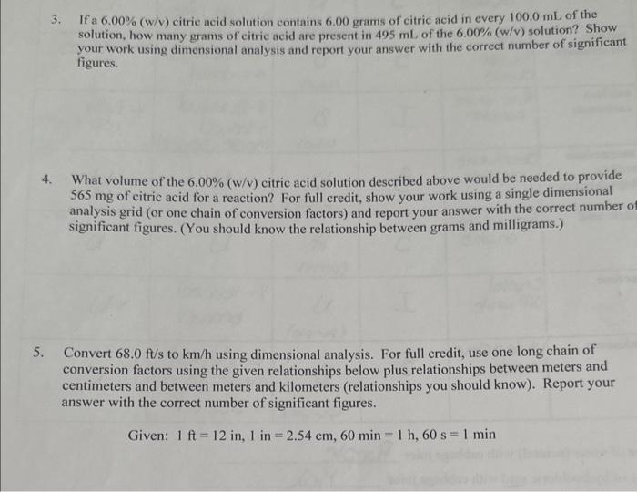 Solved 3. If A 6.00%(w/v) Citric Acid Solution Contains 6.00 | Chegg.com