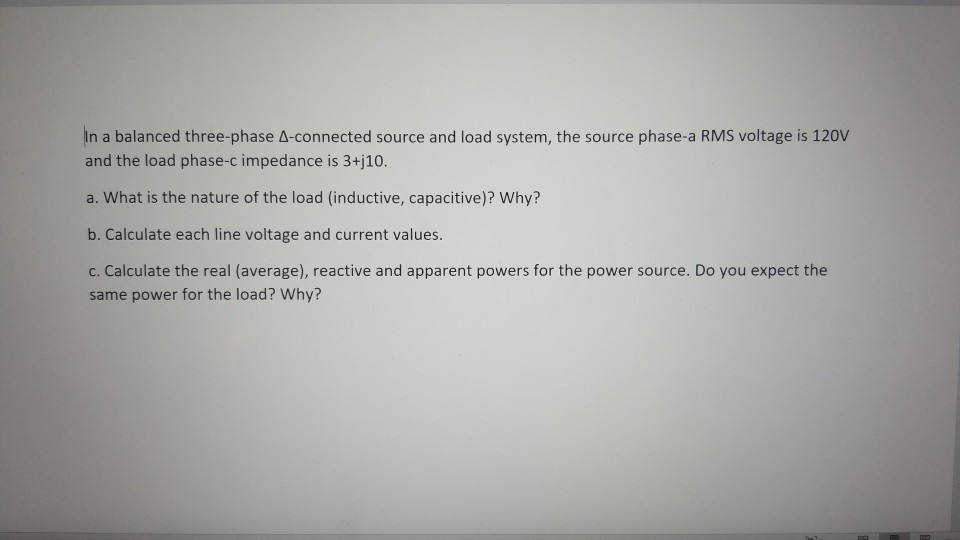 Solved In a balanced three-phase A-connected source and load | Chegg.com