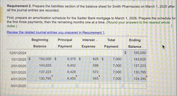 Solved Requirement 2. Prepare the liabilities section of the 