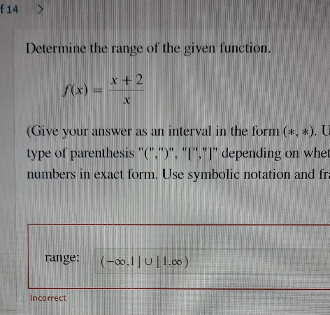 Solved Determine the range of the given function. f(x)=xx+2