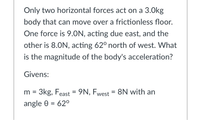 Solved Only two horizontal forces act on a 3.Okg body that | Chegg.com