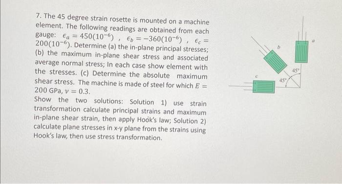 Solved 7. The 45 degree strain rosette is mounted on a | Chegg.com