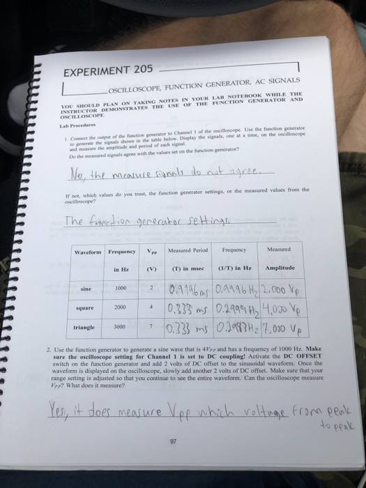 Solved EXPERIMENT 205 OSCILLOSCOPE FUNCTION GENERATOR, AC