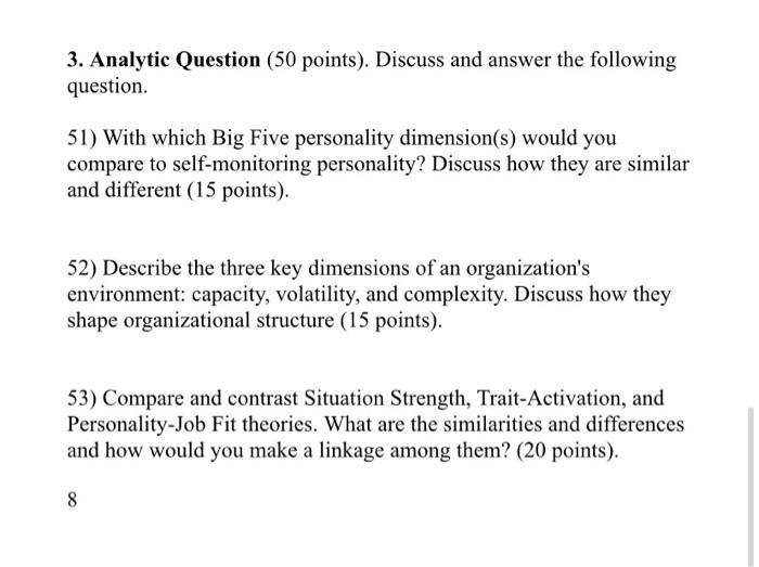 Solved 3. Analytic Question (50 points). Discuss and answer | Chegg.com