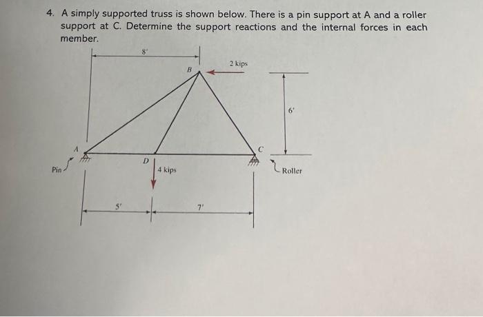 Solved 4. A simply supported truss is shown below. There is | Chegg.com