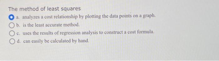 Solved The method of least squares a. analyzes a cost | Chegg.com