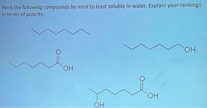 Solved Rank The Following Compounds By Most To Least Soluble | Chegg.com