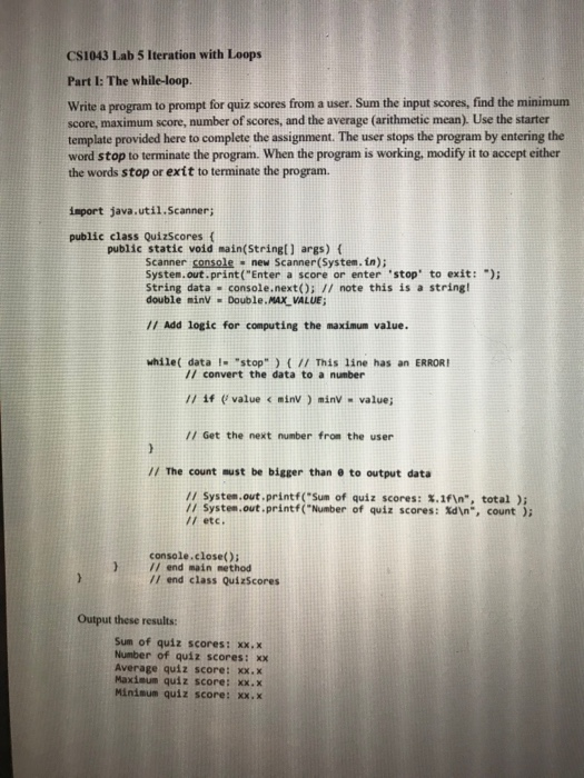 Solved CS1043 Lab 5 Iteration with Loops Part I: The | Chegg.com