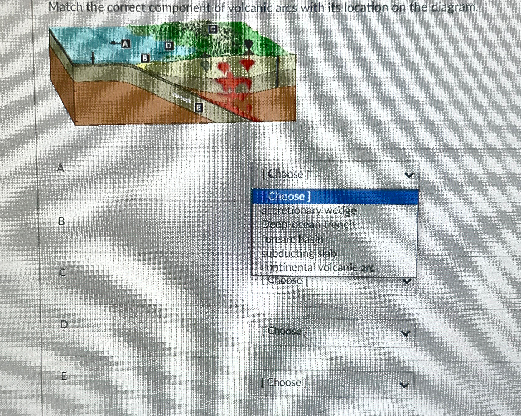 Solved Match the correct component of volcanic arcs with its | Chegg.com
