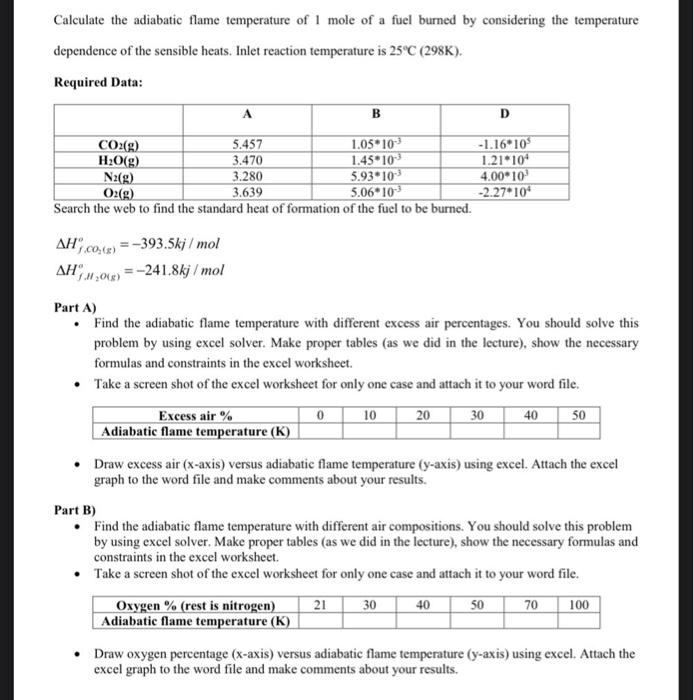 Calculate the adiabatic flame temperature of 1 mole | Chegg.com