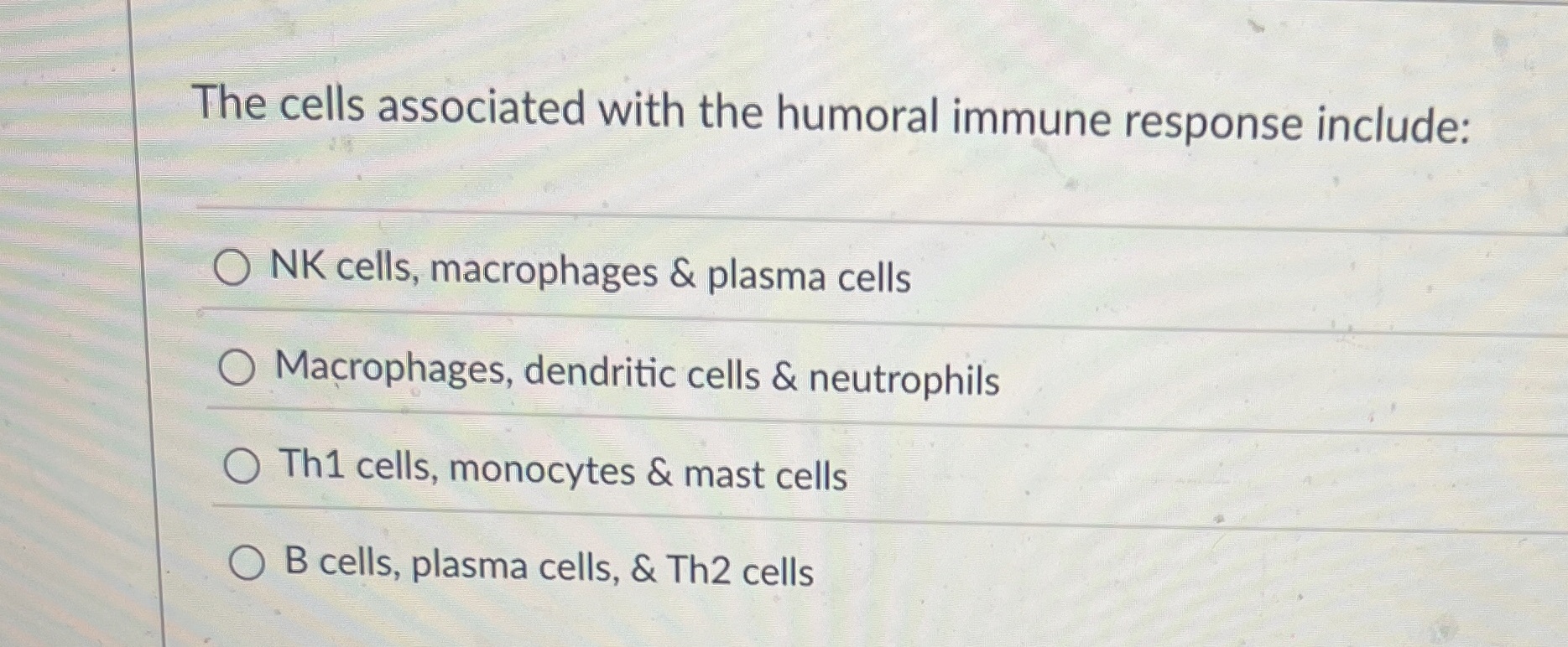 Solved The cells associated with the humoral immune response | Chegg.com