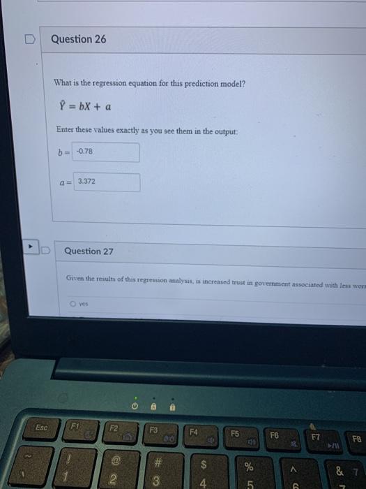 Solved Question 26 What is the regression equation for this | Chegg.com