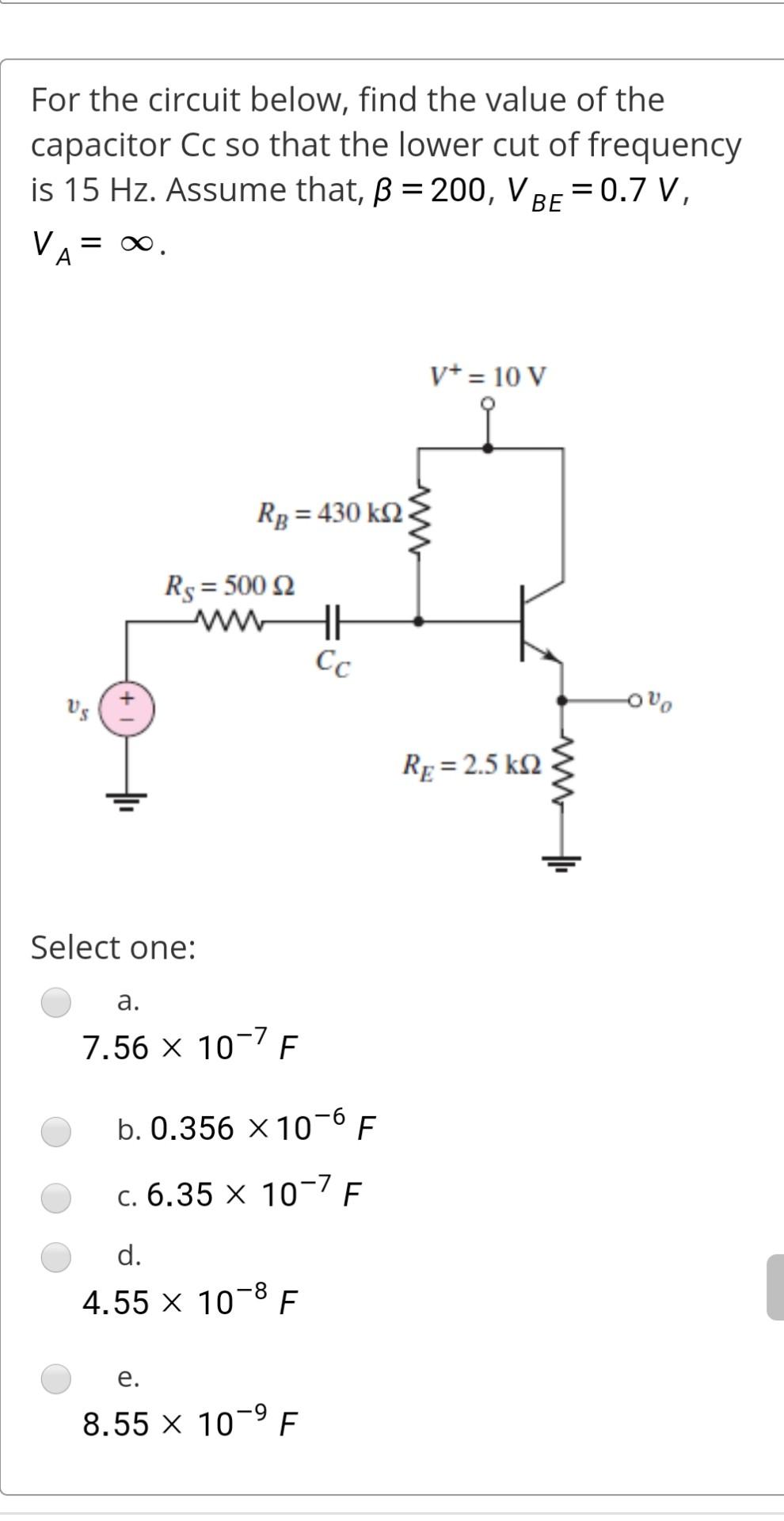 Solved For The Circuit Below Find The Value Of The Capac Chegg Com