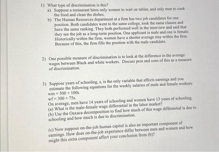 Solved 1) What type of discrimination is this? a) Suppose a | Chegg.com