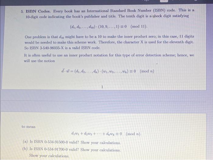 Solved 5. ISBN Codes. Every book has an International | Chegg.com