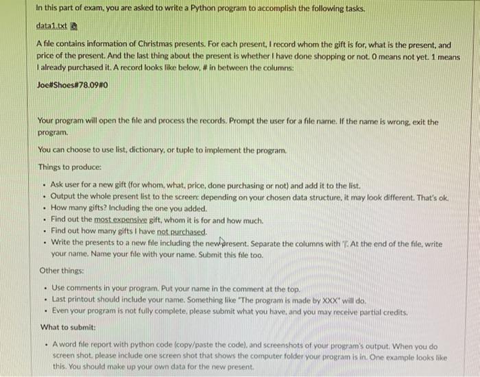 Solved In this part of exam, you are asked to write a Python | Chegg.com