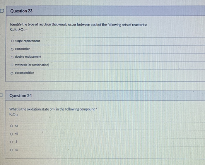 Solved D Question 23 Identify the type of reaction that | Chegg.com