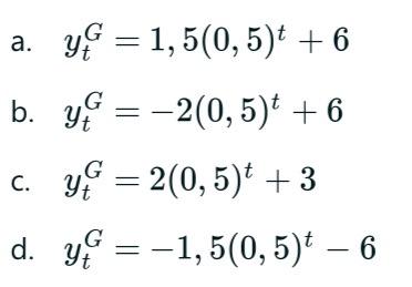 Solved a. ytG=1,5(0,5)t+6 b. ytG=−2(0,5)t+6 с. ytG=2(0,5)t+3 | Chegg.com