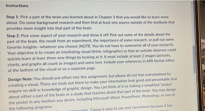 Solved Instructions Step 1: Pick a part of the brain you | Chegg.com