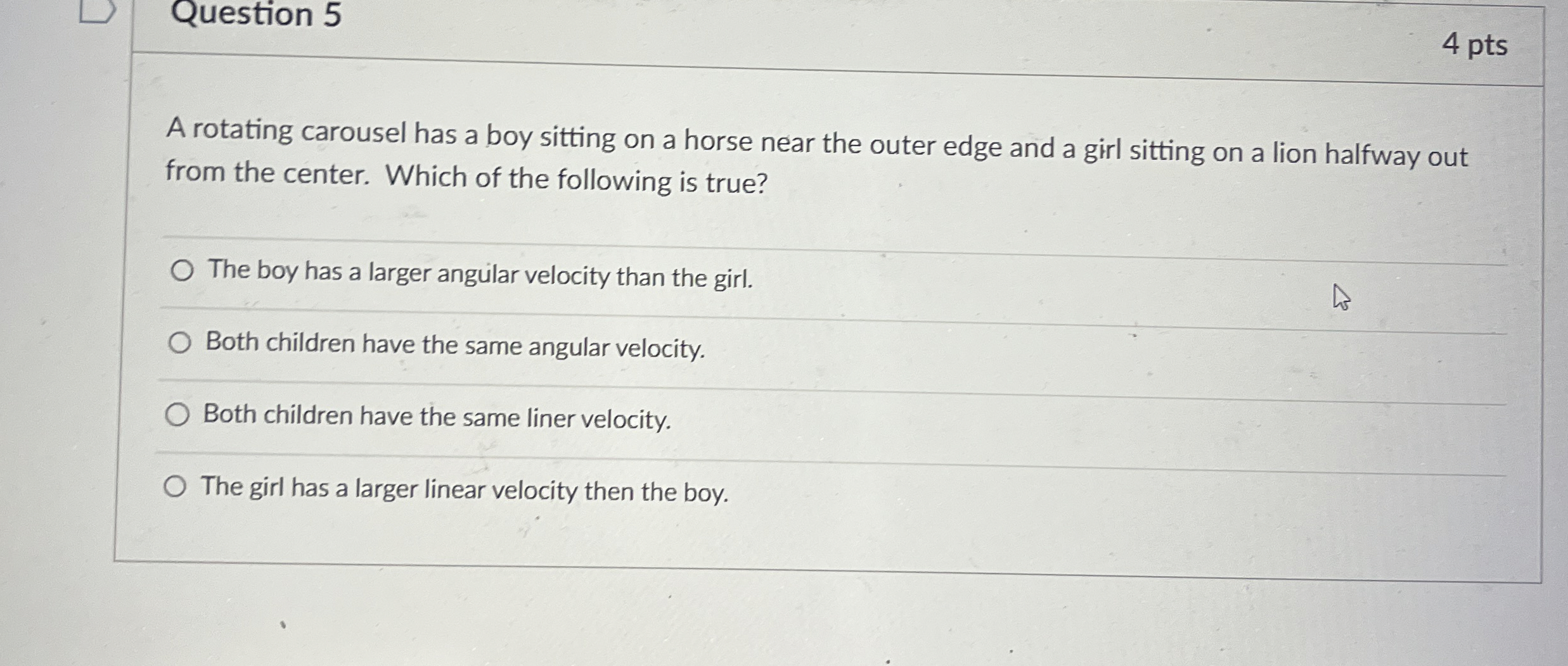 Solved Question 54 ﻿ptsa Rotating Carousel Has A Boy Sitting 