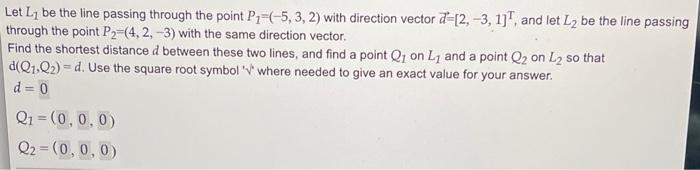 Solved Let L1 Be The Line Passing Through The Point | Chegg.com