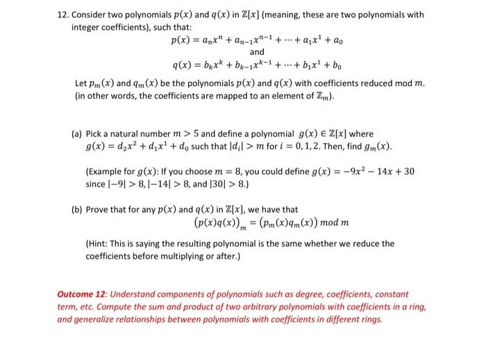 Solved 12 Consider Two Polynomials P X And G X In Z X Chegg Com