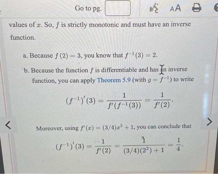 Solved Evaluating The Derivative Of An Inverse Function In | Chegg.com