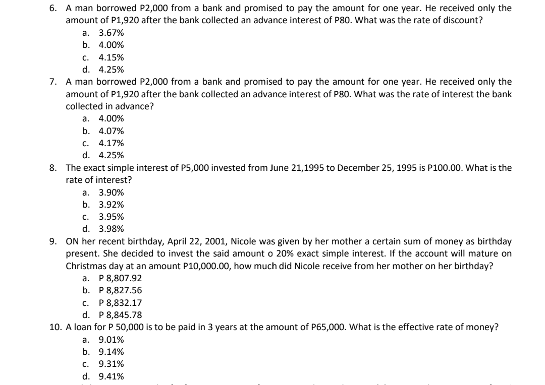 Solved 6. A man borrowed P2,000 from a bank and promised to | Chegg.com