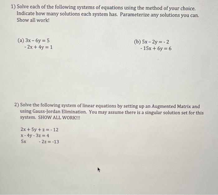 Solved 1) Solve each of the following systems of equations | Chegg.com