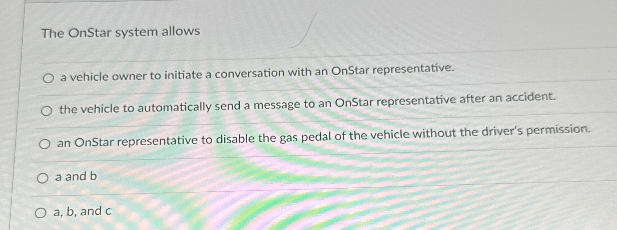 Solved The OnStar system allowsa vehicle owner to initiate | Chegg.com