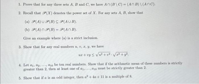 1. Prove That For Any Three Sets A, B And C, We Have | Chegg.com