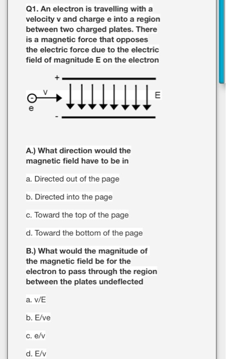 Solved Q1. An electron is travelling with a velocity v and | Chegg.com