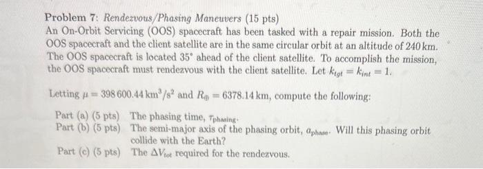 Solved Problem 7: Rendezvous/Phasing Maneuvers (15 pts) An | Chegg.com