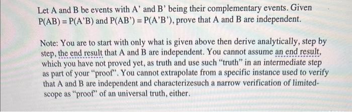 Solved Let A And B Be Events With A′ And B′ Being Their | Chegg.com