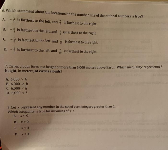 Solved 6. Which statement about the locations on the number | Chegg.com