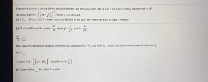 Solved Suppose that when a certain lake is stocked with | Chegg.com