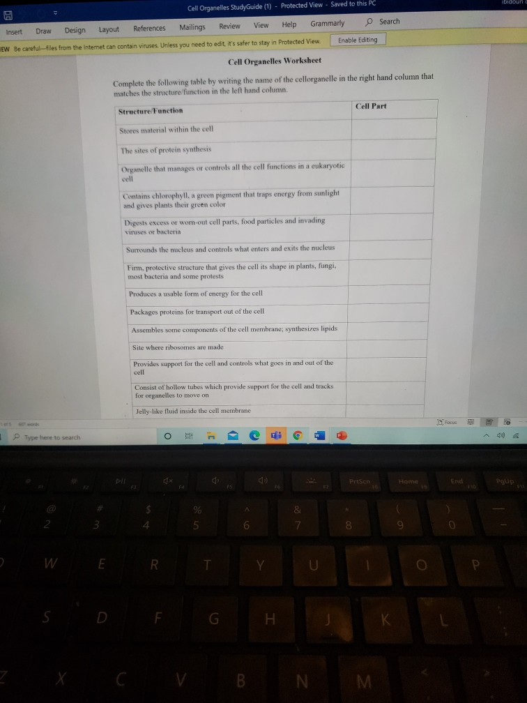 Solved Cell Organelles Study Guide (1) Protected View