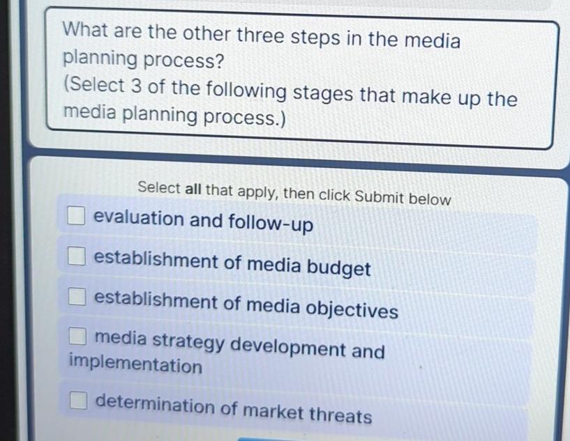 Solved What are the other three steps in the media planning | Chegg.com