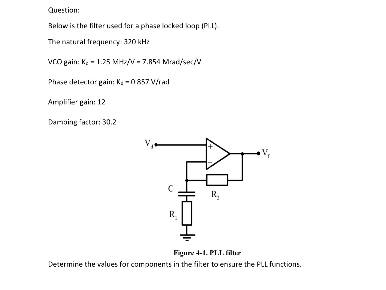 Solved Question:Below is the filter used for a phase locked | Chegg.com