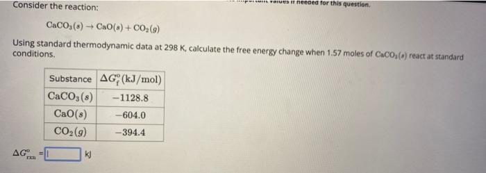 Solved Consider the reaction: CaCO3(s)→CaO(s)+CO2(g) Using | Chegg.com
