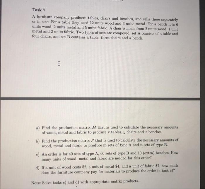Solved Task 7 A furniture company produces tables, chairs