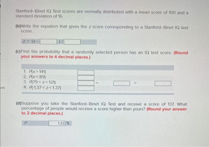 Solved Stanford-Binet IQ Test scores are normally | Chegg.com