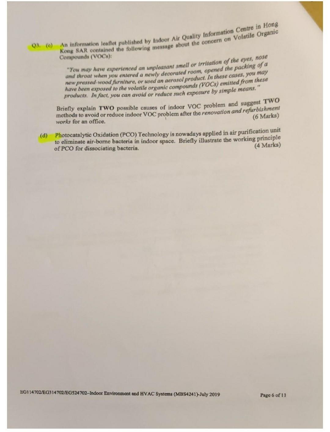Q3. (c) An information leaflet publiahed by Indoor Air Quality Information Centre in Hong Kong SAR contained the following me