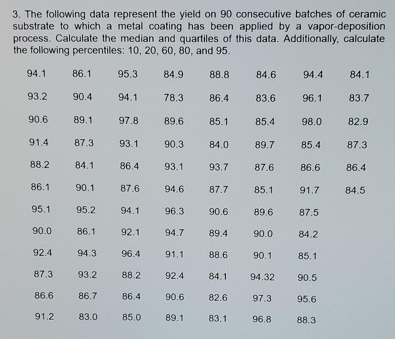 Solved 3 The Following Data Represent The Yield On 90