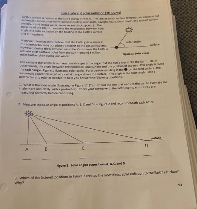 Solved surface Sun angle and solar radiation (30 points) | Chegg.com