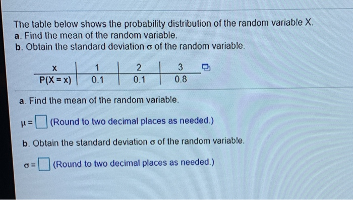 Solved The table below shows the probability distribution of | Chegg.com