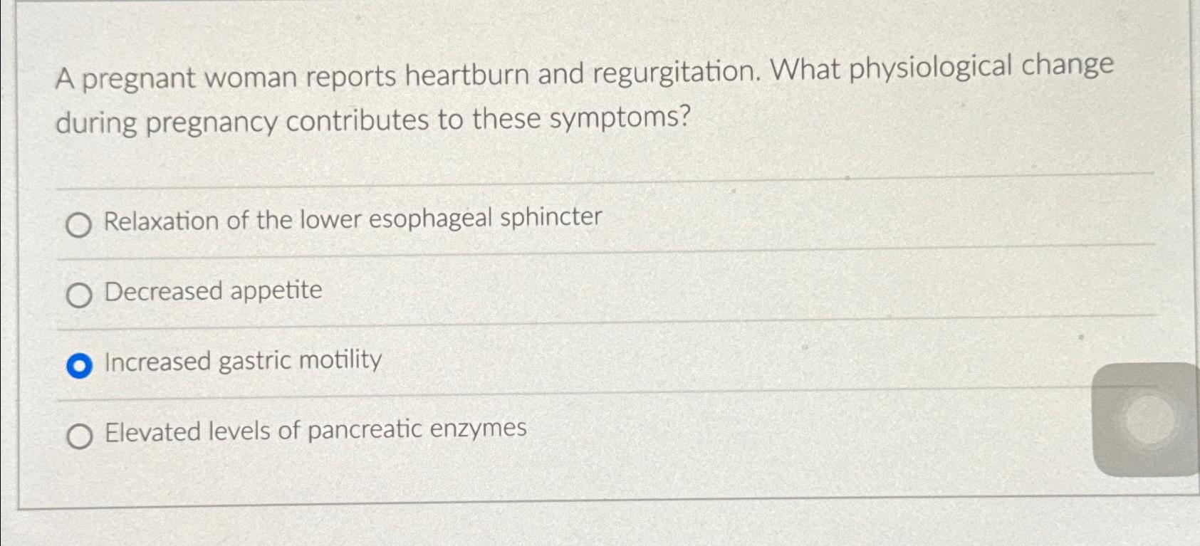 Solved A pregnant woman reports heartburn and regurgitation.