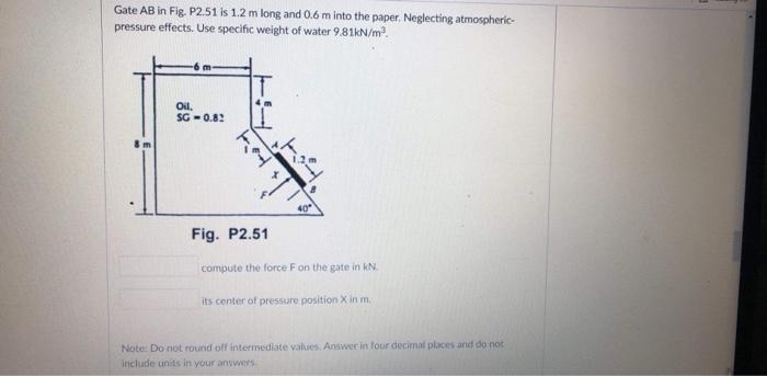 Solved Gate AB In Fig. P2.51 Is 1.2 M Long And 0.6 M Into | Chegg.com