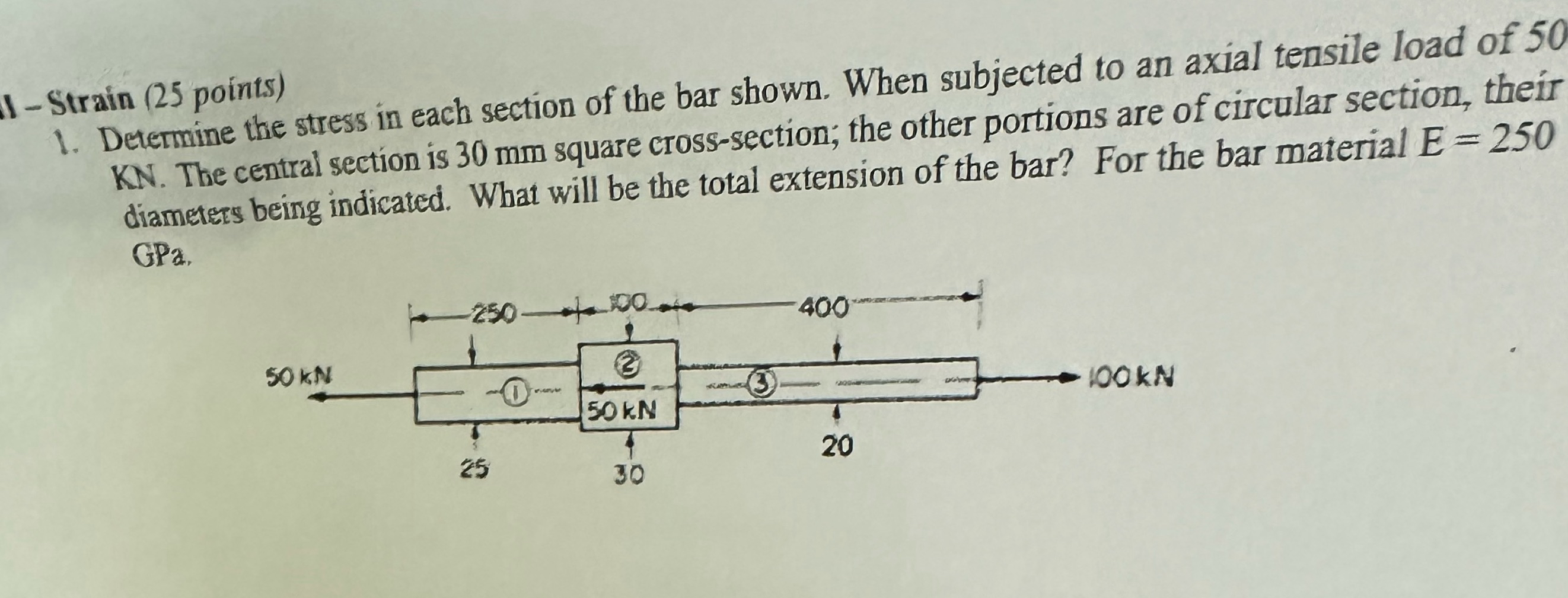 Solved 1-StrainDetermine the stress in each section of the | Chegg.com